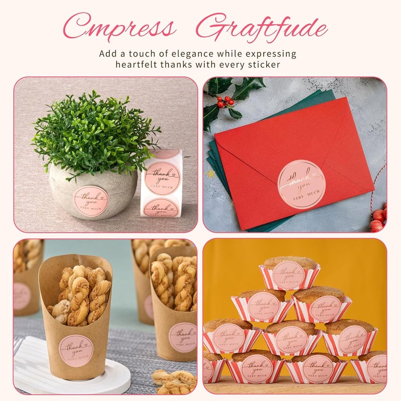 IBAKE 500 PCS Thank You Stickers 1.5 Inch – Blush Pink with Rose Gold Foil | Waterproof, Tear-Resistant Labels for Small Business, Packaging, Envelopes, Boxes, Cards, Gifts, Orders, Wedding Supplies - Image 5